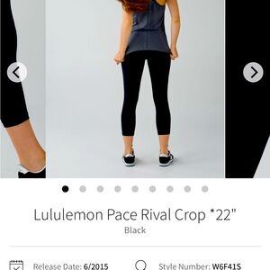 Lululemon Pace Rival Crop *22" Black Size 6